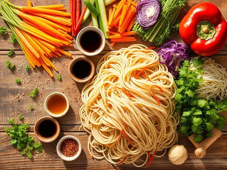 Zutaten für Erfrischender Asiatischer Nudelsalat mit Mie-Nudeln