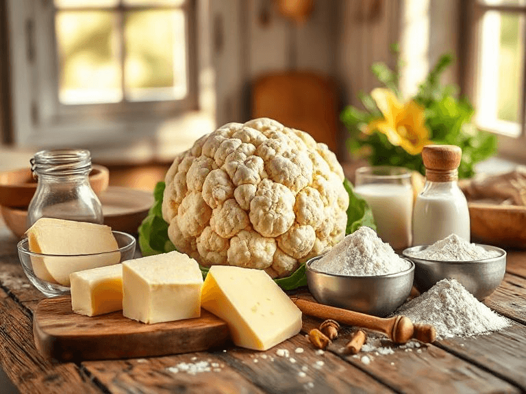 Zutaten für Blumenkohl Käse Auflauf