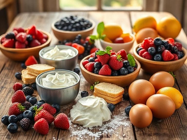 Zutaten für Cremiger Käsekuchen mit Sommerbeeren