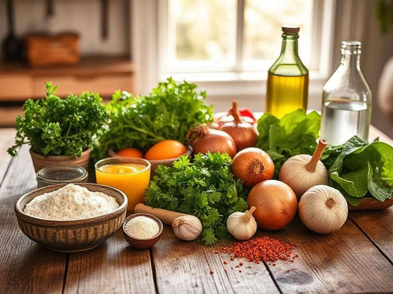 Zutaten für Low Carb Falafel Bowl mit Senf-Dressing