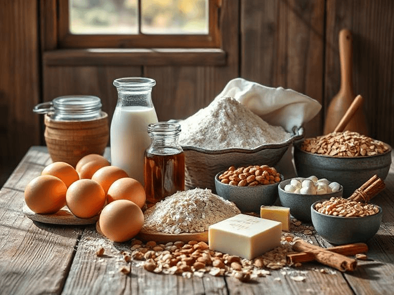 Zutaten für Französische Crêpes mit karamellisierten Granola-Nüssen