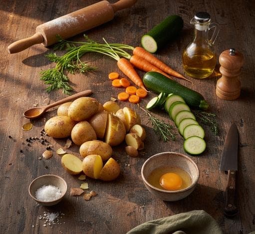 Zutaten für Knusprige Gemüse-Rösti mit Karotte und Zucchini