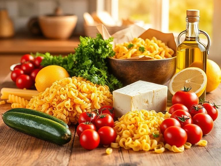 Zutaten für Knuspriger Pasta-Salat mit gebratenem Halloumi