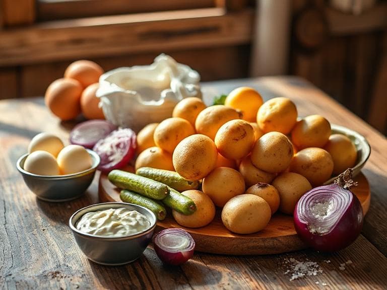 Zutaten für Kartoffelsalat Rezept mit Mayo
