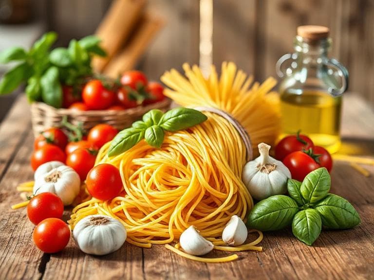 Zutaten für Cremige Pasta mit frischen Tomaten und Mozzarella