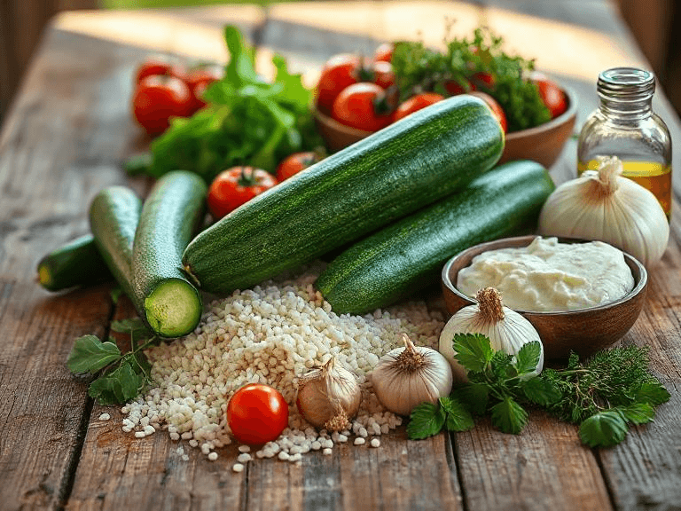 Zutaten für Zucchini Reis Auflauf