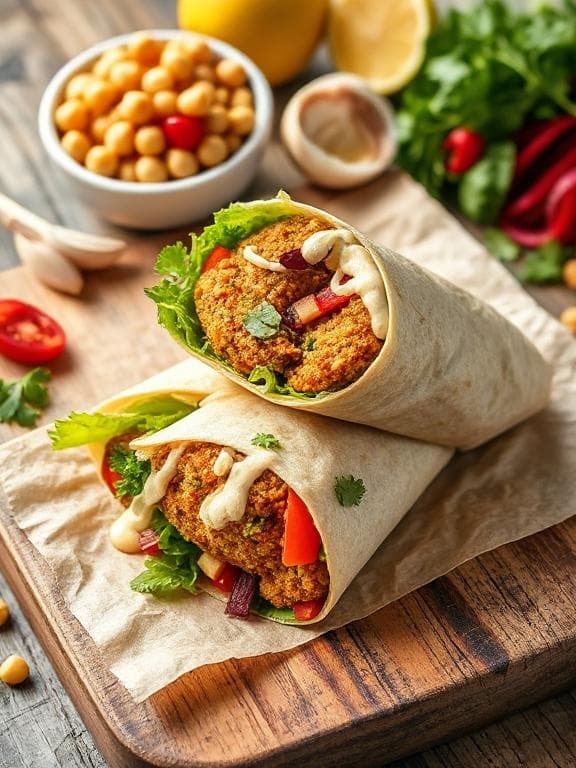 Dein unwiderstehlicher Falafel Wrap – orientalische Genüsse selbst gemacht! - Vegetarisches Hauptgerichte Rezept mit Falafel, Wrap | Zubereitungszeit 45 Minuten, bewertet mit 4.8 von 5 Sternen