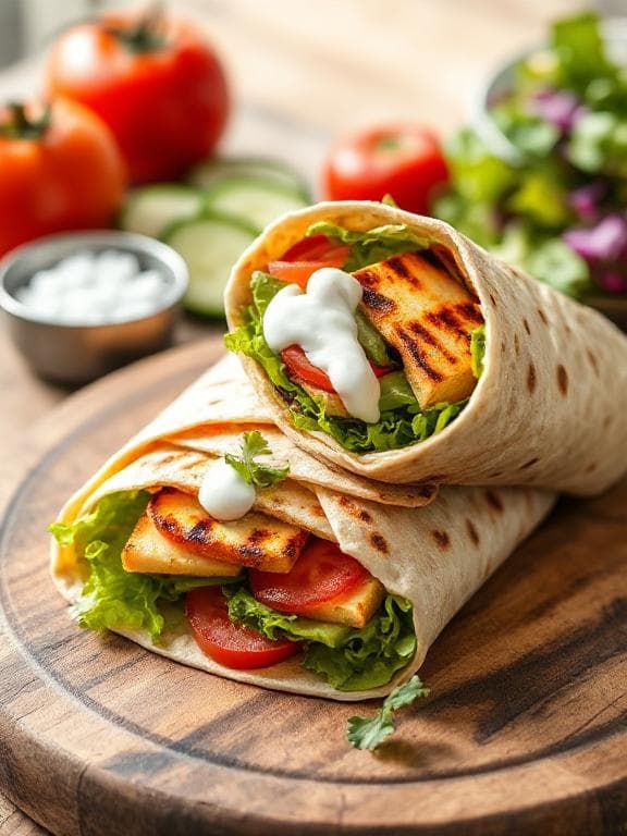 Bester vegetarischer Dürüm mit Halloumi & Joghurt-Minz-Sauce - Schritt 4