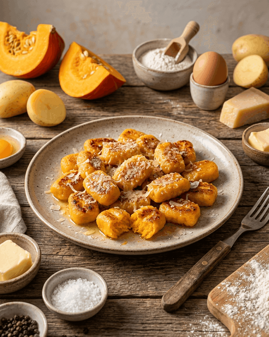 Kürbis-Gnocchi - Vegetarisches Hauptgerichte Rezept mit Herbstlich, Winterlich | Zubereitungszeit 60 Minuten, bewertet mit 4.9 von 5 Sternen