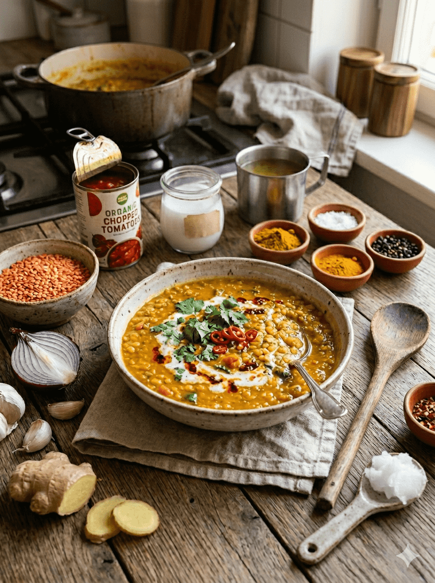 Cremiges Rotes Linsencurry (Dal) - Vegetarisches Hauptgerichte Rezept mit Indien, Winterlich | Zubereitungszeit 30 Minuten, bewertet mit 4.9 von 5 Sternen