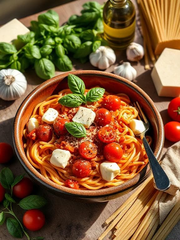 Cremige Pasta mit frischen Tomaten und Mozzarella - Schritt 1