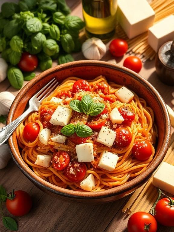 Cremige Pasta mit frischen Tomaten und Mozzarella - Italienische Sonne auf dem Teller!