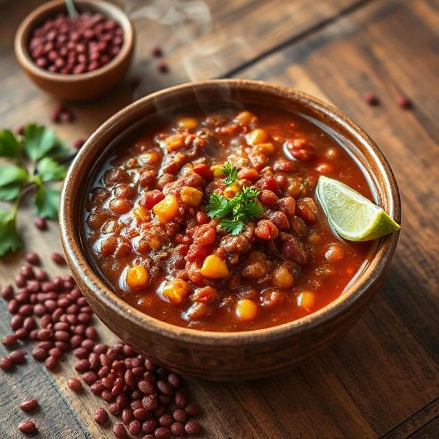 Herzhaftes Veganes Chili sin Carne mit Linsen - Vegetarisches Hauptgerichte Rezept mit Linsen, Vegan | Zubereitungszeit 55 Minuten, bewertet mit 4.7 von 5 Sternen