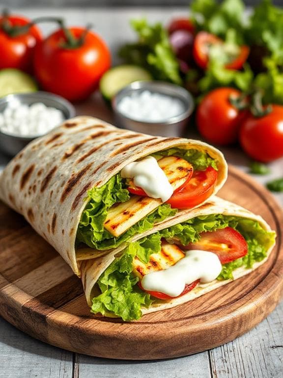 Bester vegetarischer Dürüm mit Halloumi & Joghurt-Minz-Sauce - Schritt 3