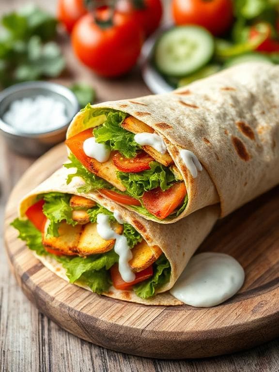 Bester vegetarischer Dürüm mit Halloumi & Joghurt-Minz-Sauce - Schritt 6
