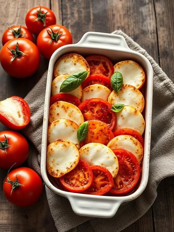 Tomaten-Mozzarella-Auflauf - Vegetarisches Aufläufe Rezept mit Tomaten, Mozzarella | Zubereitungszeit 40 Minuten, bewertet mit 4.7 von 5 Sternen