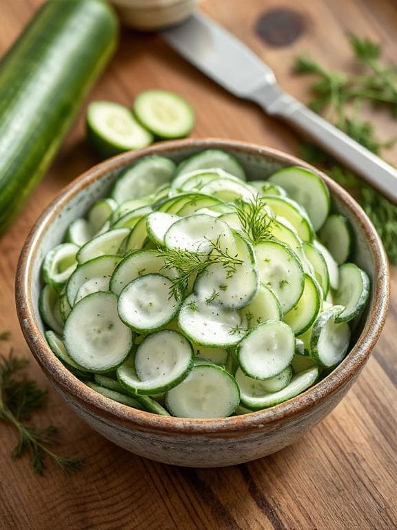 Cremiger Gurkensalat - Vegetarisches Salate Rezept mit Salat, Cremig | Zubereitungszeit 15 Minuten, bewertet mit 4.8 von 5 Sternen