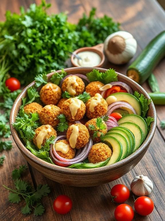 Low Carb Falafel Bowl mit Senf-Dressing - Schritt 4