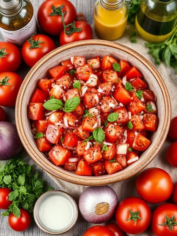 Erfrischender Tomatensalat mit roten Zwiebeln und Kräutern - Schritt 2