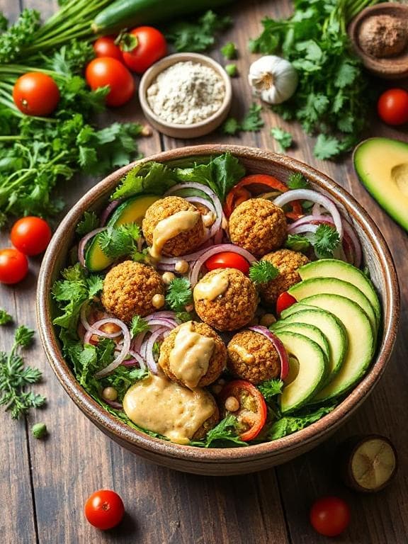 Low Carb Falafel Bowl mit Senf-Dressing - Schritt 7