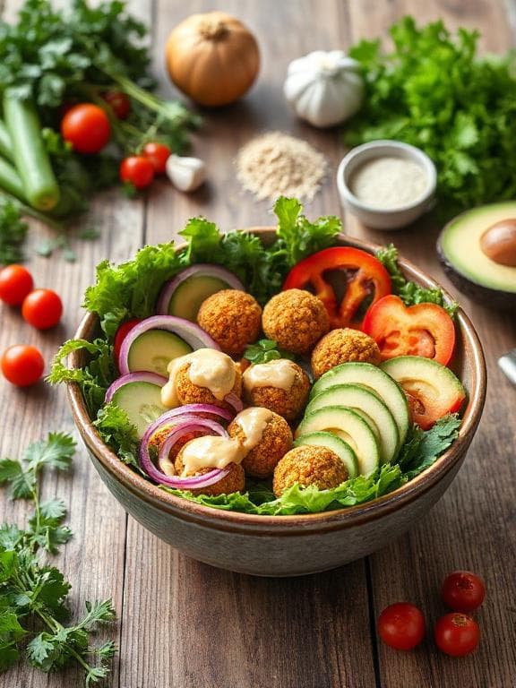 Low Carb Falafel Bowl mit Senf-Dressing - Schritt 3
