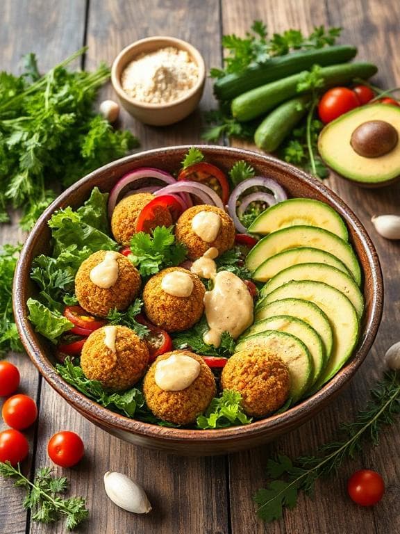 Low Carb Falafel Bowl mit Senf-Dressing - Schritt 6