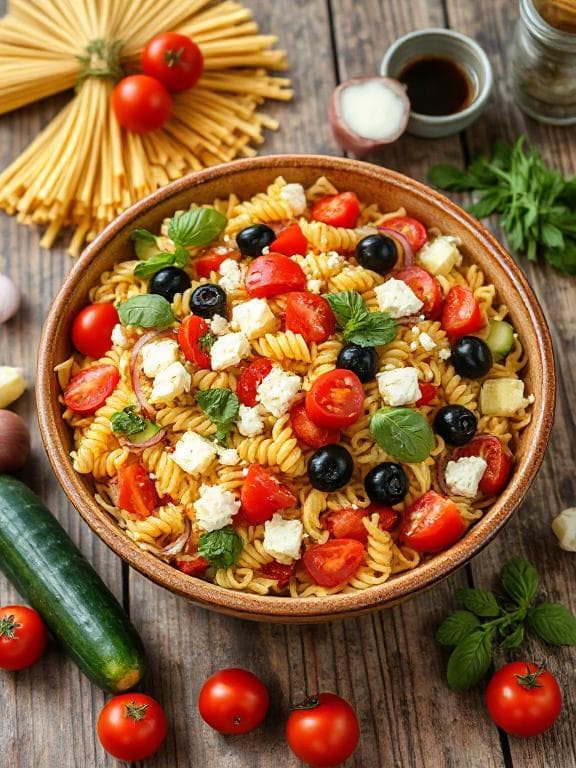 Sonniger Mediterraner Nudelsalat mit Feta & Oliven - Schritt 1
