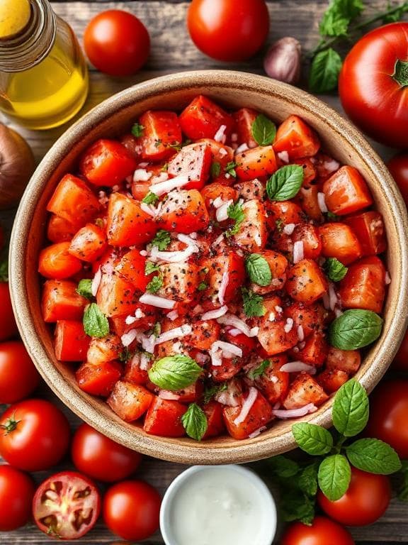 Erfrischender Tomatensalat mit roten Zwiebeln und Kräutern - Schritt 7