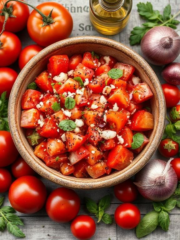 Erfrischender Tomatensalat mit roten Zwiebeln und Kräutern - Schritt 3
