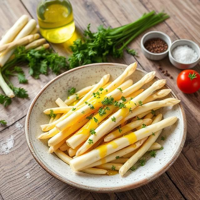 Einfacher Spargelsalat mit Vinaigrette - Vegetarisches Salate Rezept mit Salat, Spargel | Zubereitungszeit 30 Minuten, bewertet mit 4.6 von 5 Sternen