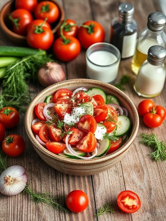 Erfrischender Tomaten-Gurken-Salat mit Dill-Joghurt-Dressing - Schritt 1