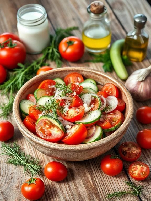 Erfrischender Tomaten-Gurken-Salat mit Dill-Joghurt-Dressing - Schritt 7