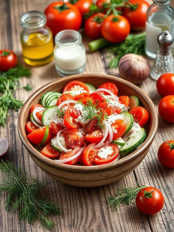 Erfrischender Tomaten-Gurken-Salat mit Dill-Joghurt-Dressing - Schritt 3