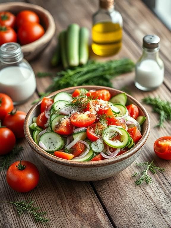 Erfrischender Tomaten-Gurken-Salat mit Dill-Joghurt-Dressing - Schritt 6
