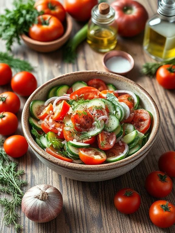 Erfrischender Tomaten-Gurken-Salat mit Dill-Joghurt-Dressing - Schritt 2