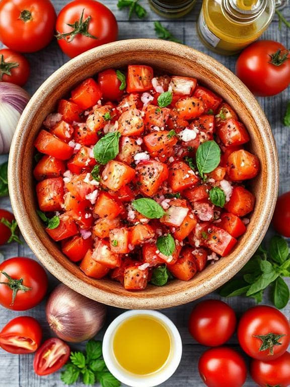 Erfrischender Tomatensalat mit roten Zwiebeln und Kräutern - Schritt 1