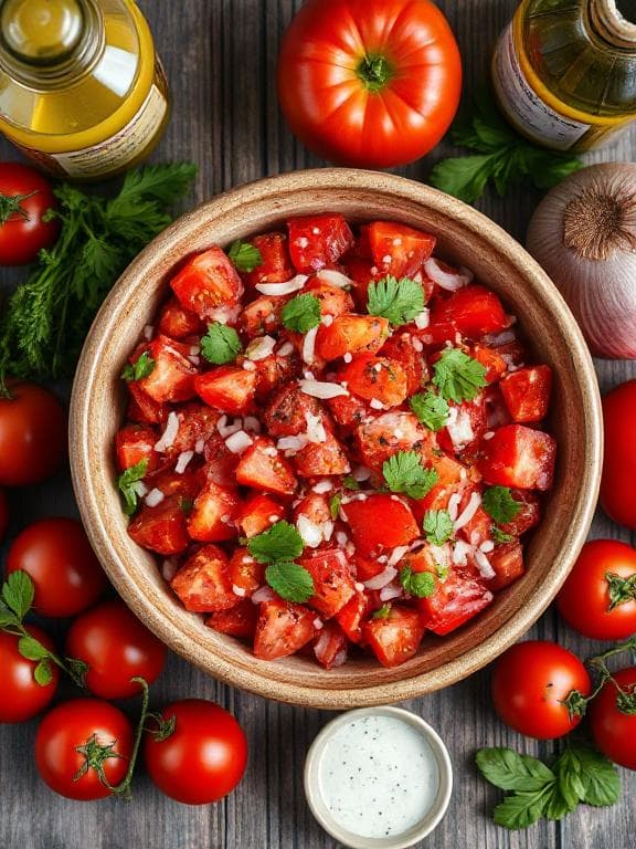 Erfrischender Tomatensalat mit roten Zwiebeln und Kräutern - Schritt 4