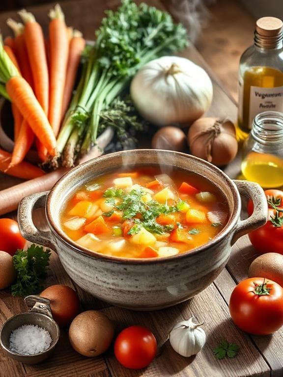Gemüsesuppe - Vegetarisches Suppen Rezept mit Traditionell, Suppe | Zubereitungszeit 50 Minuten, bewertet mit 4.4 von 5 Sternen