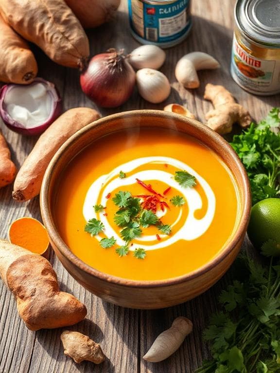 Einfache Süßkartoffel-Kokos-Suppe - Vegetarisches Suppen Rezept mit Suppe, Vegan | Zubereitungszeit 50 Minuten, bewertet mit 4.8 von 5 Sternen