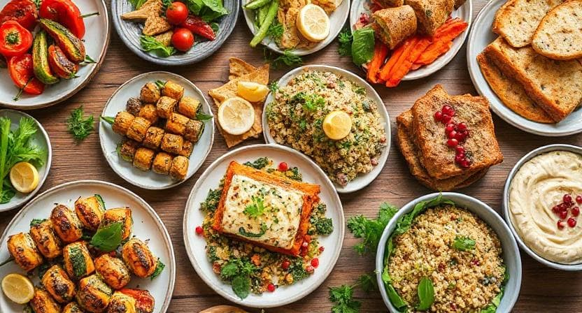 Frische vegetarische Zutaten - Gemüse, Kräuter und gesunde Lebensmittel für vegetarische Gerichte