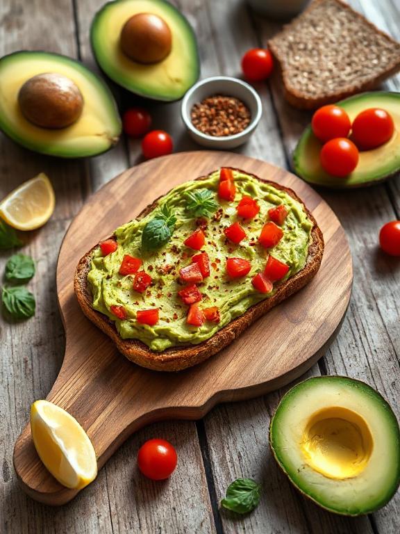 Frühstückszeit: Avocado-Tomaten auf Vollkorntoast
