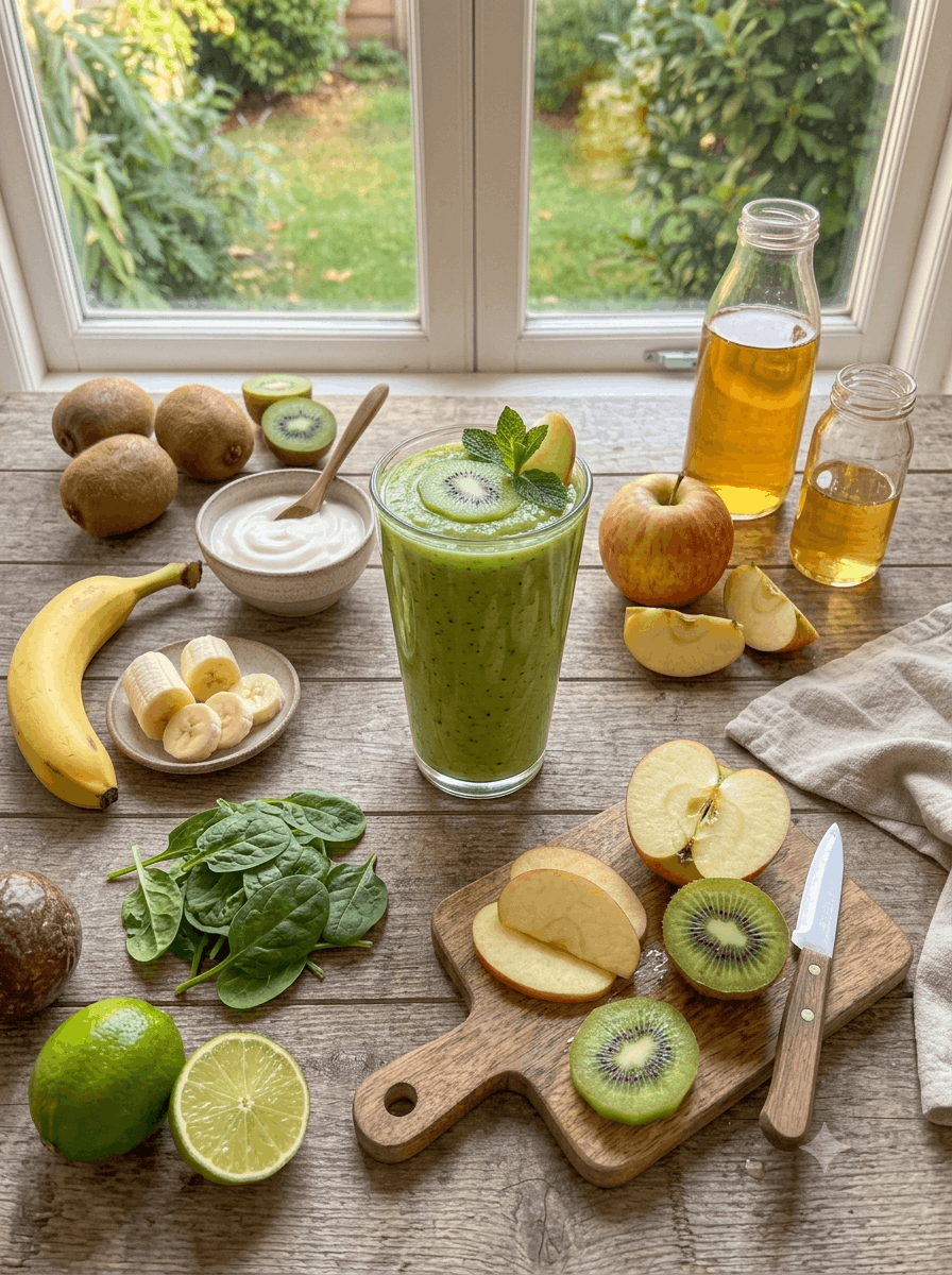 Kiwi-Apfel-Smoothie - Grüner Kiwi-Apfel-Smoothie mit frischen Früchten