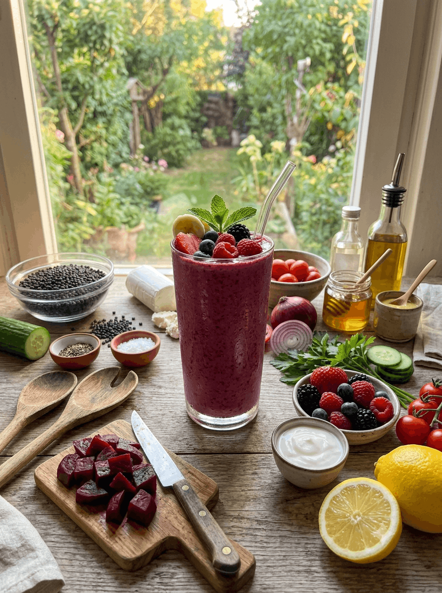 Rote-Bete-Beeren-Smoothie - Rote-Bete-Beeren-Smoothie mit frischen Beeren