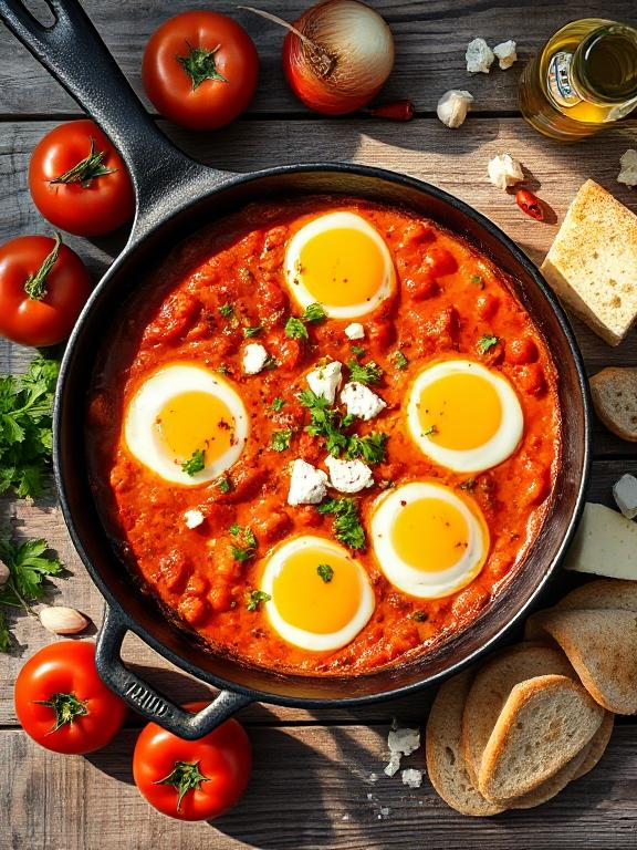 shakshuka-mit-feta-und-frischem-brot-serviert