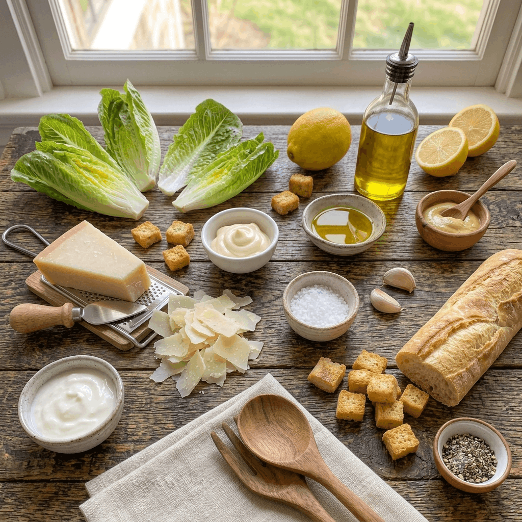 Zutaten für Caesar Salat (vegetarisch)