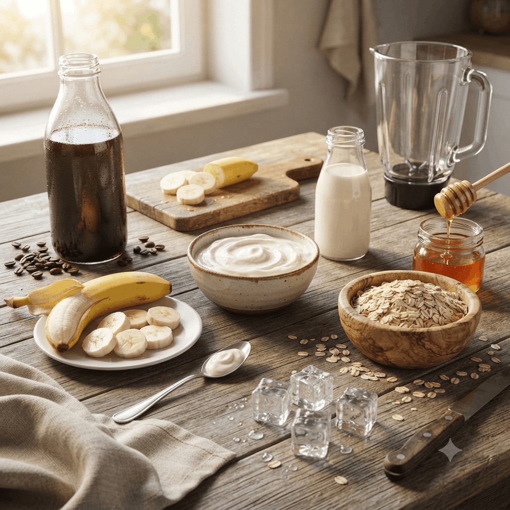 Zutaten für Kaffee-Bananen-Smoothie (Cold Brew Smoothie)