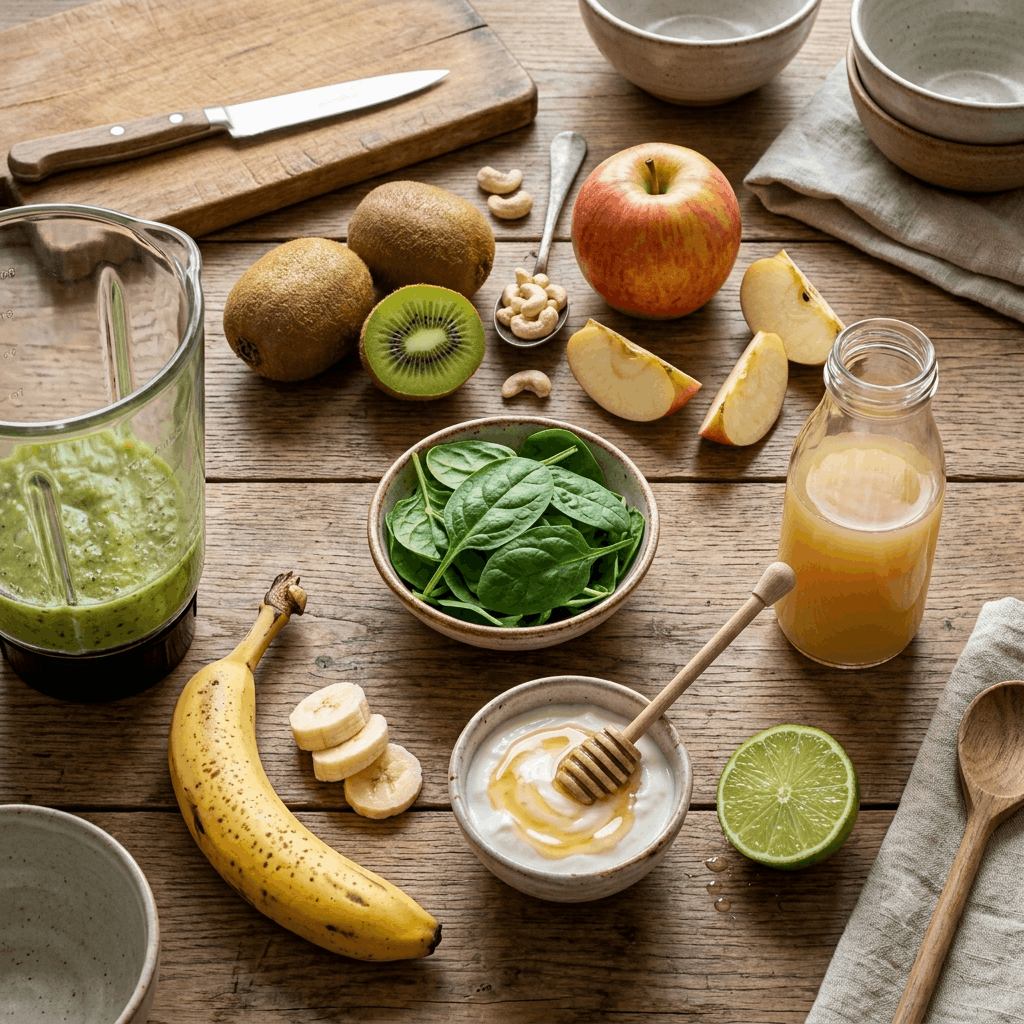 Zutaten für Kiwi-Apfel-Smoothie