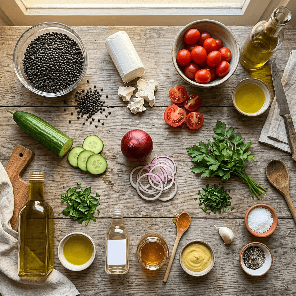 Zutaten für Linsensalat mit Ziegenkäse