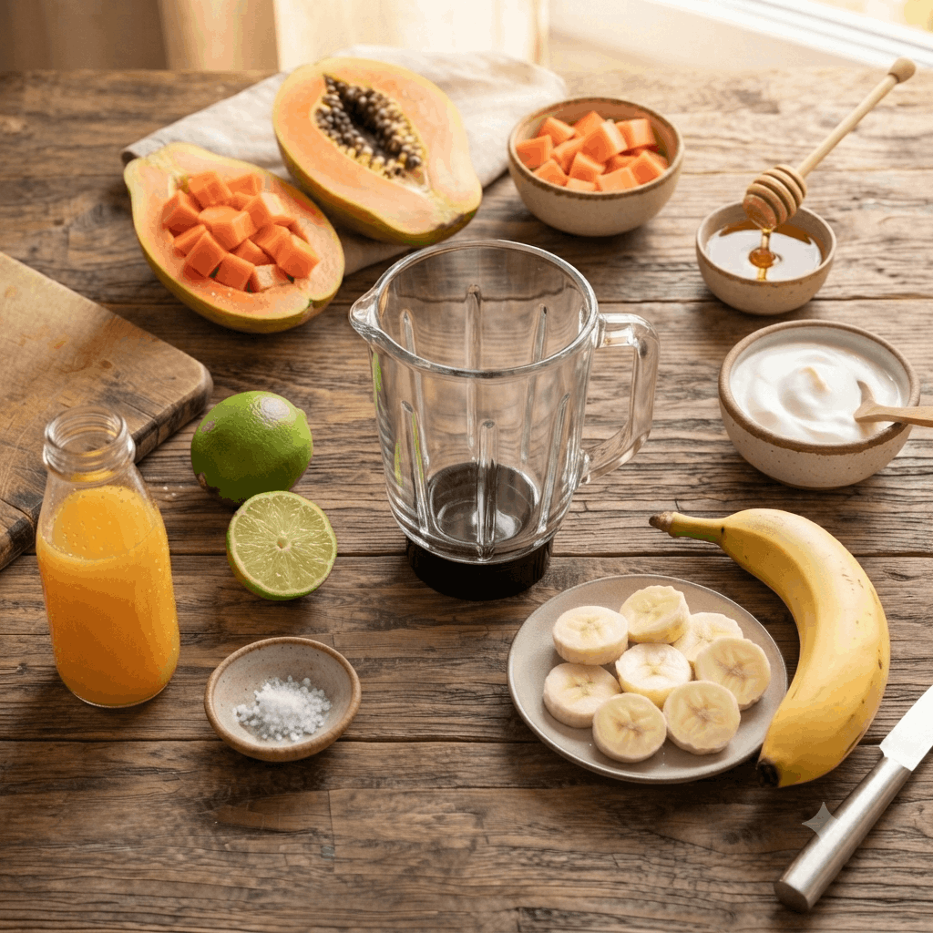Zutaten für Papaya-Limetten-Smoothie
