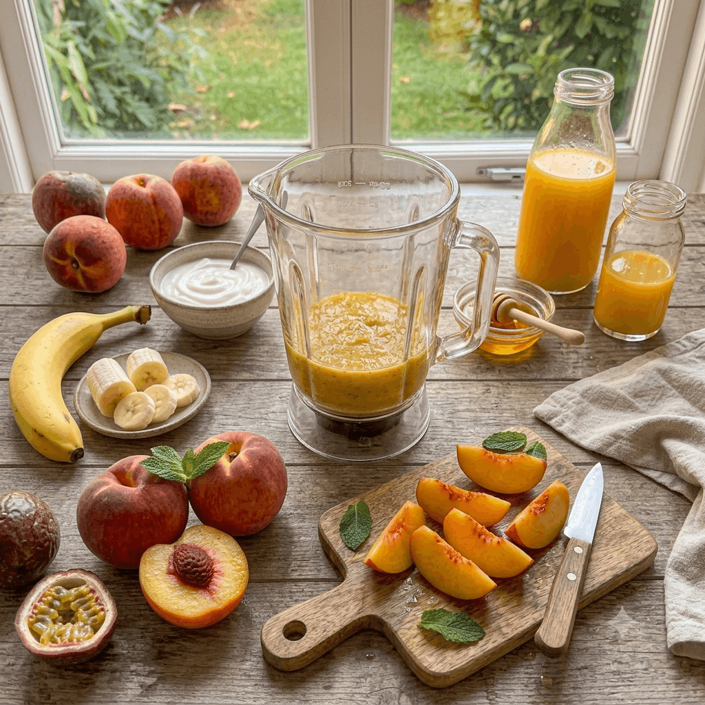Zutaten für Pfirsich-Maracuja-Smoothie